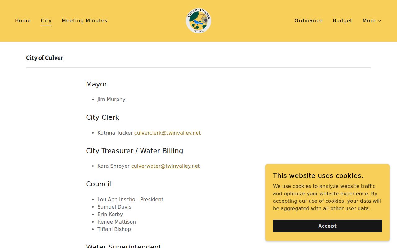 Ottawa County traffic records Culver clerk and city hall details